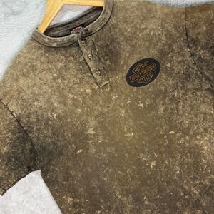Vtg Harley-Davidson Acid Wash Henley T-Shirt Brown Short Sleeve Sz XL Fairfax Va